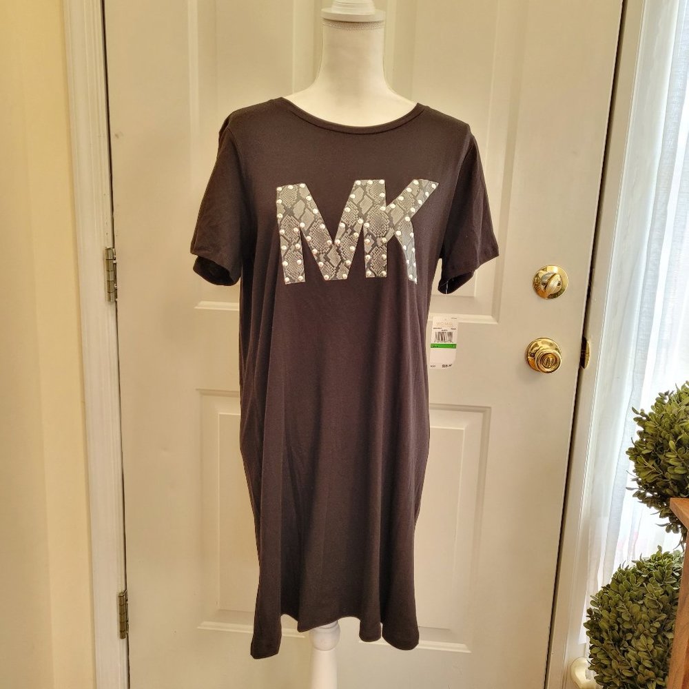 NWT MICHAEL Michael Kors Snake MK Logo Shirt Dress Size Large